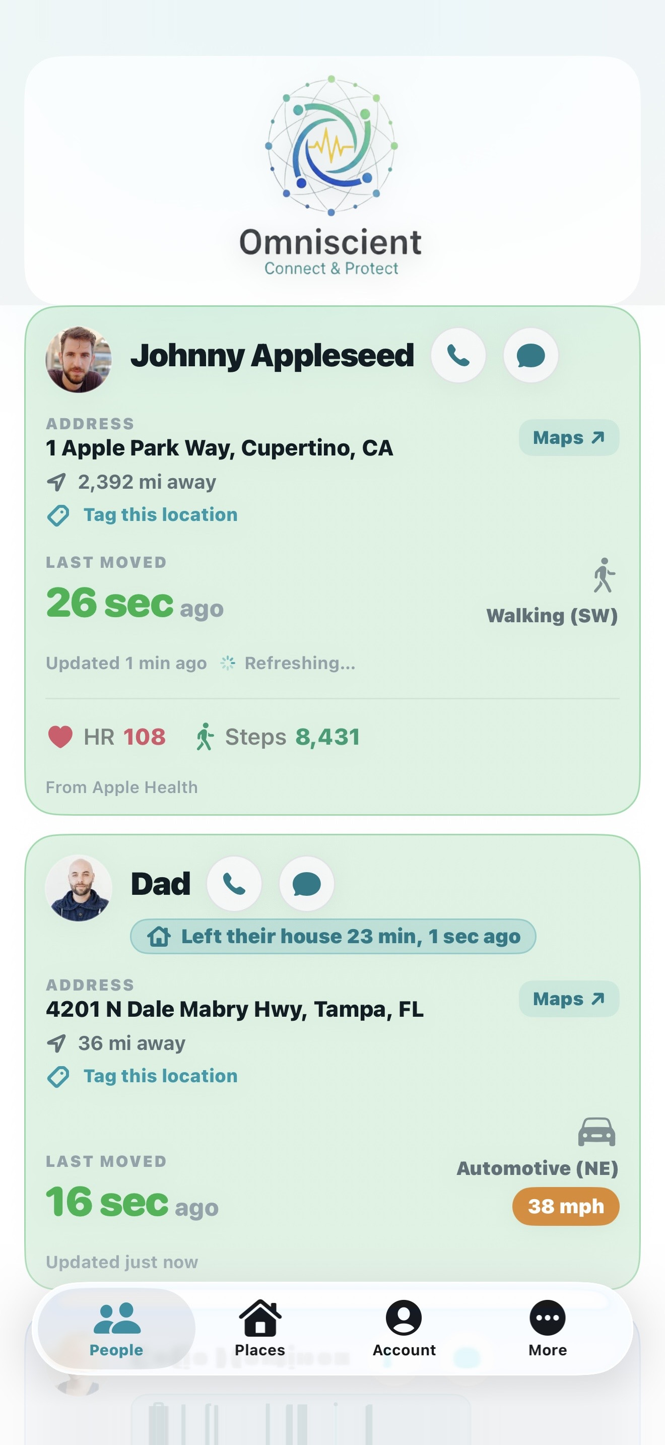 Omniscient app showing the main connections view